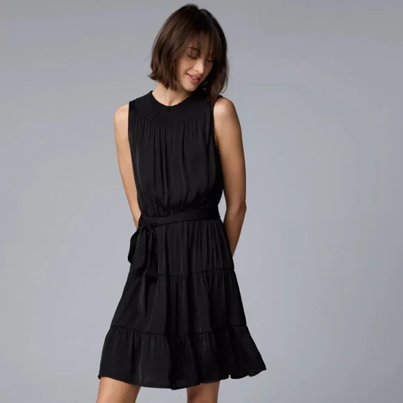 vera wang little black dress Black Sleeveless Mock Neck Shift Dress